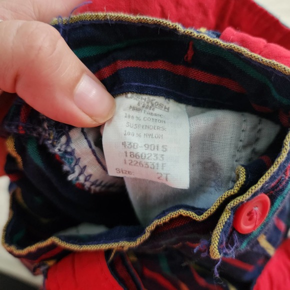 Vintage Oshkosh Primary Striped Suspender Pants 2t - Picture 6 of 7